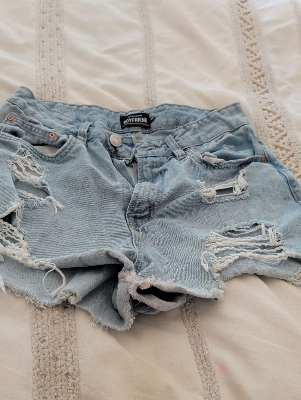 Light Blue Distressed Denim Shorts for Women